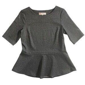 Jude Connally Charcoal Gray Peplum Top 3/4 Sleeve Stretch Career Office Chic S